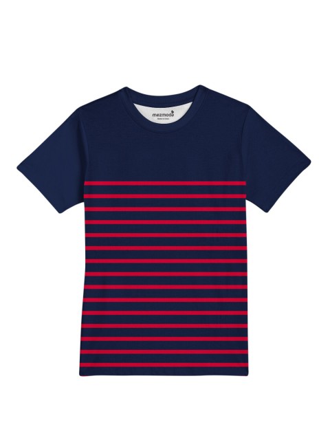 

mezmoda Boys Navy Blue & Red Striped Dri-FIT T-shirt