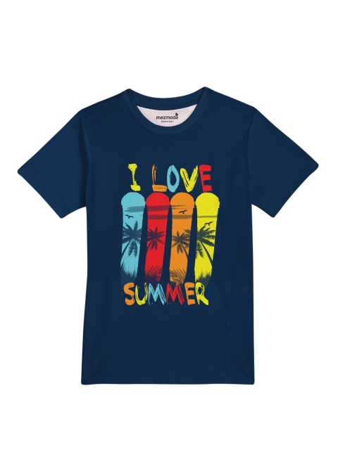 

mezmoda Boys Navy Blue & Yellow Printed Tropical Dri-FIT T-shirt