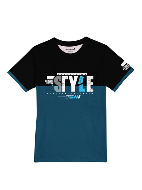 

mezmoda Boys Teal & Black Colourblocked Dri-FIT T-shirt