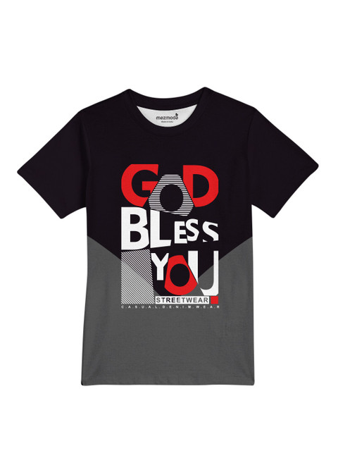 

mezmoda Boys Black & White Typography Printed Dri-FIT T-shirt