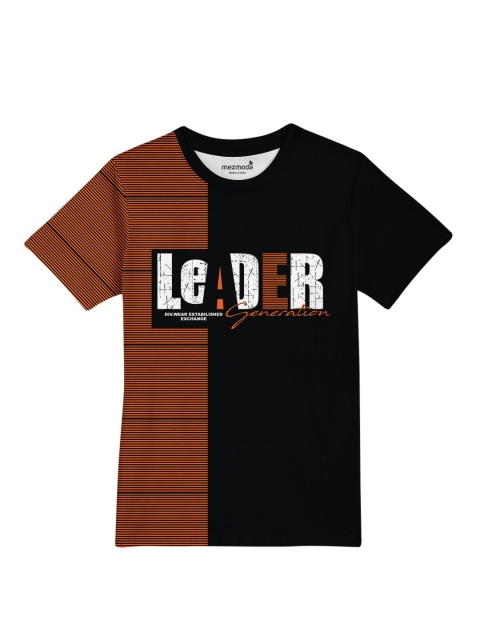 

mezmoda Boys Black & Brown Typography Printed Dri-FIT T-shirt