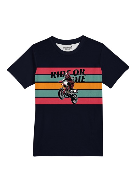 

mezmoda Boys Black & Pink Biker Printed Dri-FIT T-shirt