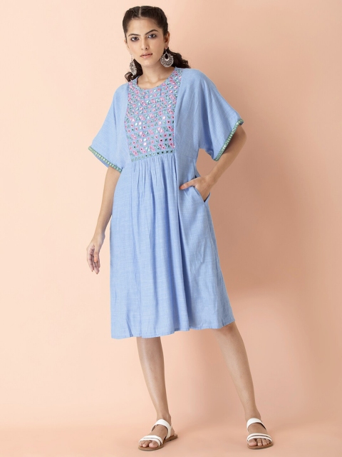 

Earthen BY INDYA Blue Ethnic Cotton Dress