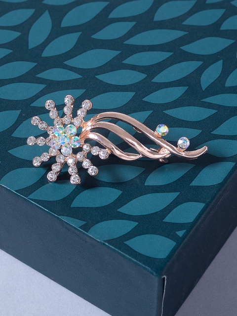 

Golden Peacock Women Rose Gold-Toned Embellished Floral Brooch