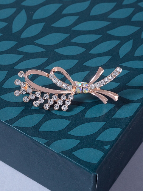 

Golden Peacock Women Rose Gold-Toned Embellished Floral Brooch
