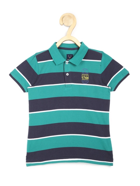 

Allen Solly Junior Boys Green & Blue Striped Polo Collar T-shirt