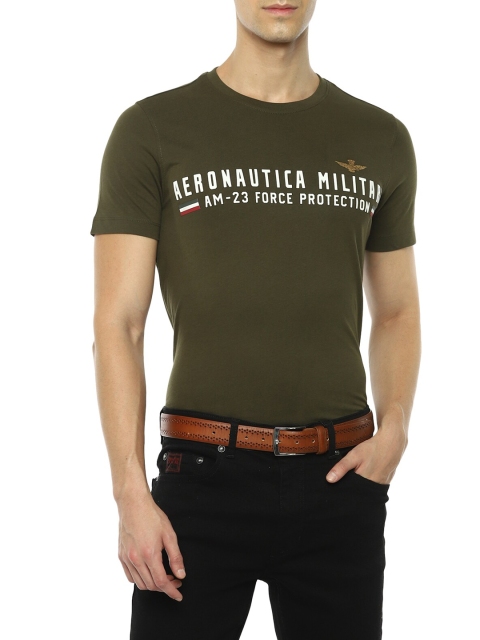 

Aeronautica Militare Men Olive Green Typography Printed Cotton T-shirt