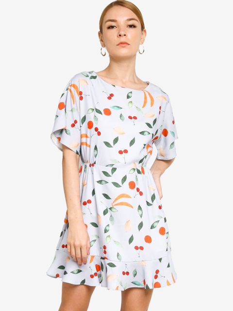 

ORIGIN BY ZALORA Grey & Red Conversational Printed Fit & Flare Dress