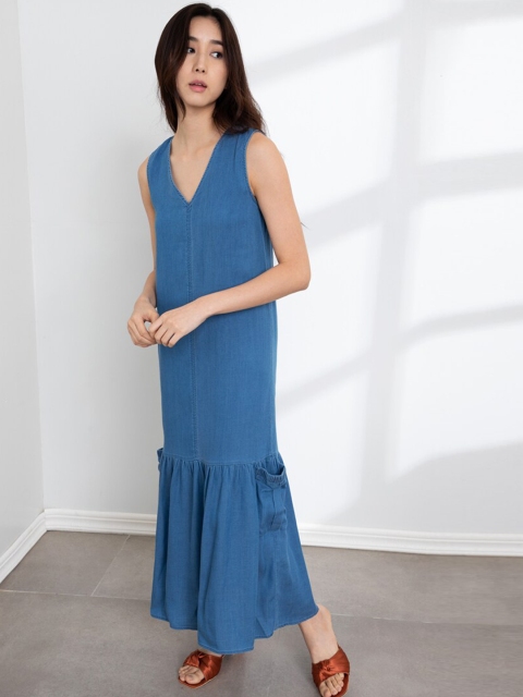 

ORIGIN BY ZALORA Blue Ruffle Hem Column Dress