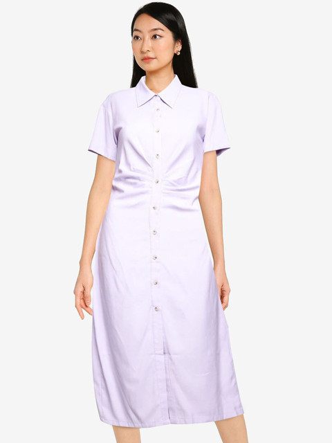 

ZALORA BASICS Lavender Scrunched Shirt Midi Dress