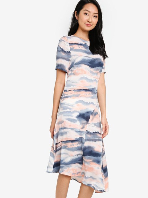 

ZALORA BASICS White Colourblocked A-Line Dress