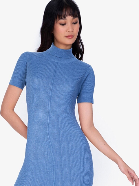 

ZALORA BASICS Women Blue Solid Turtle Neck Bodycon Dress