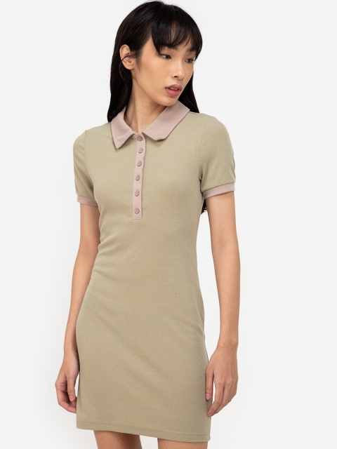 

ZALORA BASICS Beige T-shirt Rib Polo Mini Dress