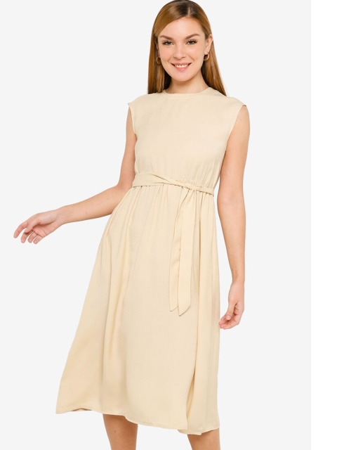 

ZALORA BASICS Beige Open Back Midi A-Line Dress