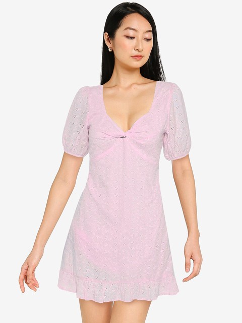 

ZALORA BASICS Pink Knot Front Eyelet Dress