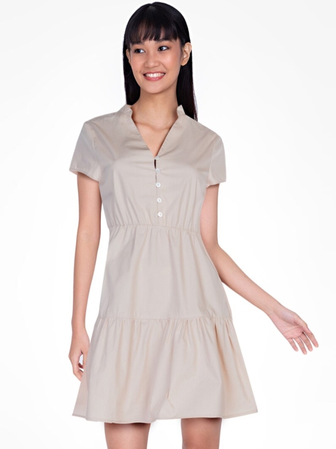 

ZALORA BASICS Women Beige Solid A-Line Dress