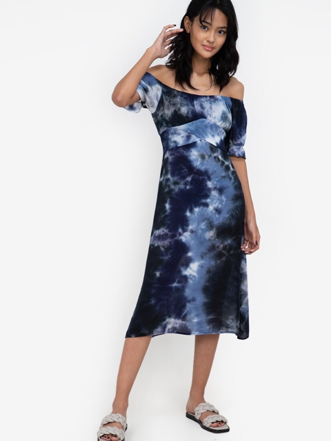 

ZALORA BASICS Multicoloured Tie and Dye Off-Shoulder A-Line Dress, Multi