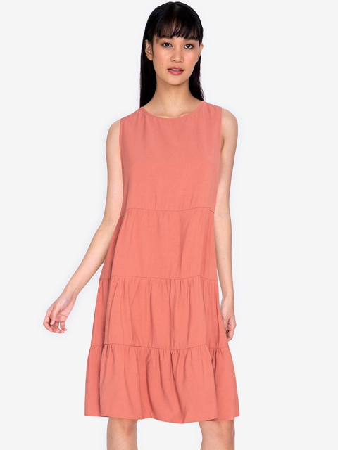 

ZALORA BASICS Women Brown Sleeveless A-Line Tiered Dress