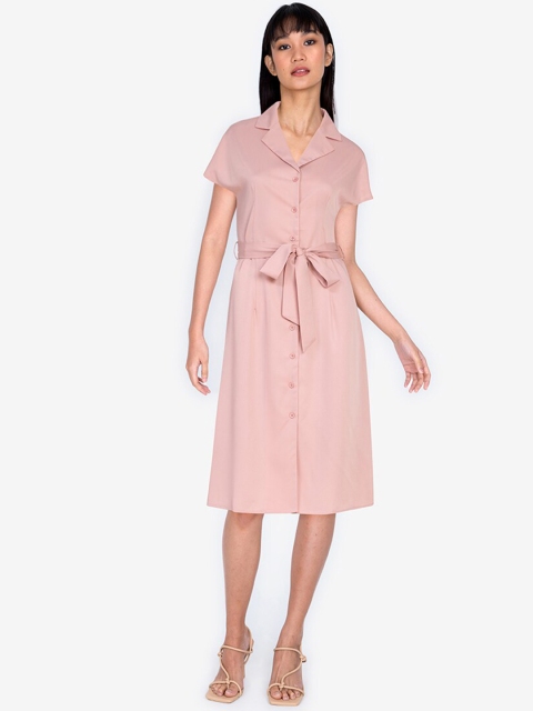 

ZALORA BASICS Pink Solid Lapel collar Shirt Dress