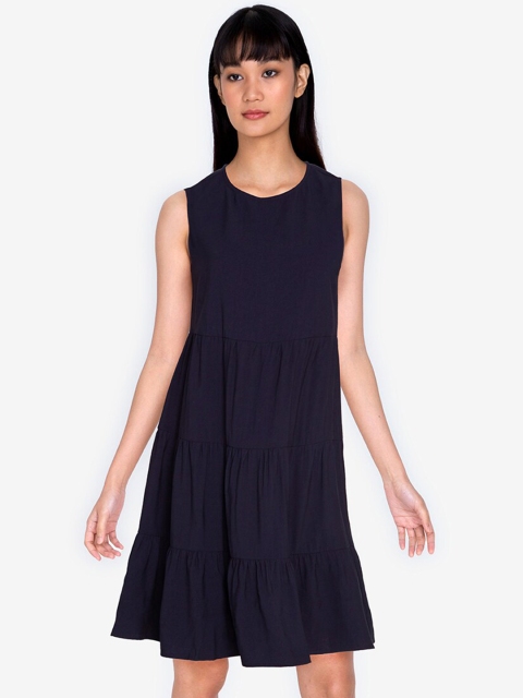 

ZALORA BASICS Navy Blue Round Neck Sleeveless Babydoll Dress