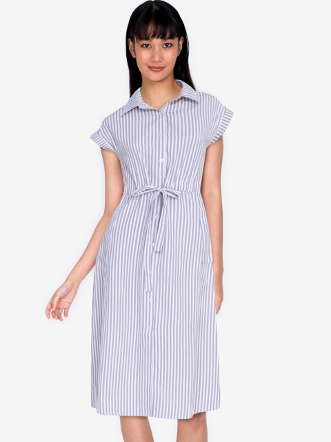 

ZALORA BASICS Blue & White Striped Drawstring A-Line Dress