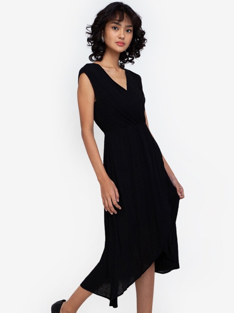 

ZALORA BASICS Women Black Solid Tulip Wrap Dress