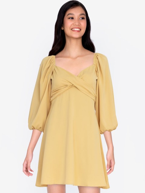 

ZALORA BASICS Yellow A-Line Cross Front Mini Dress