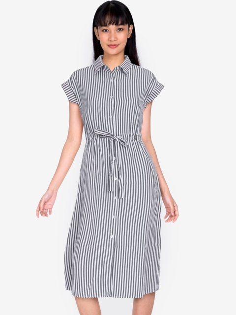 

ZALORA BASICS Women Black & White Striped Shirt Midi Dress