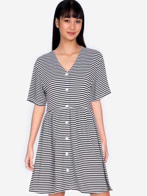 

ZALORA BASICS Black & White Striped A-Line Dress