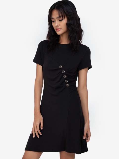 

ZALORA BASICS Black Asymmetric Pure Cotton A-Line Dress