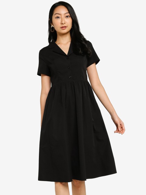 

ZALORA BASICS Black Revere Collar Fit & Flare Shirt Dress
