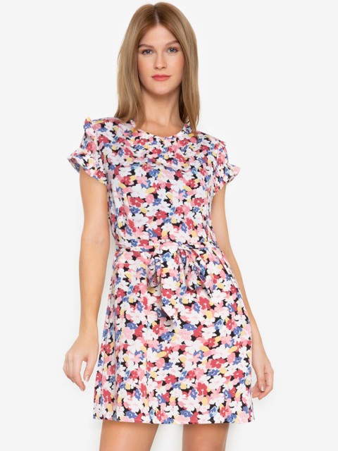 

ZALORA BASICS Women Multicoloured Floral Ruffle Sleeve Dress, Multi