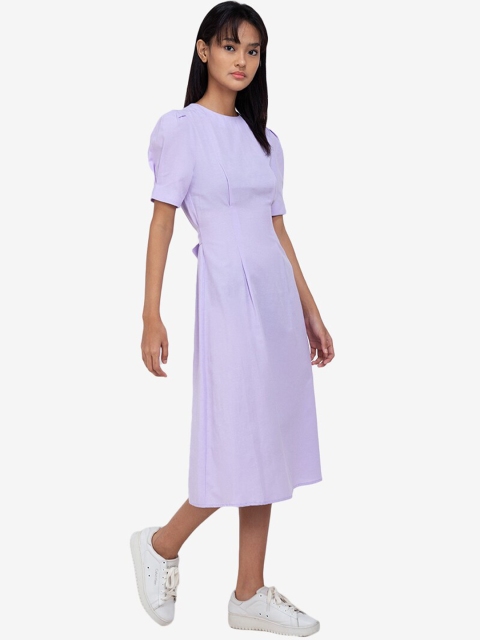 

ZALORA BASICS Purple A-Line Puff Sleeve Keyhole Back Dress