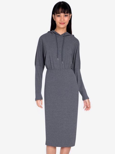 

ZALORA BASICS Women Grey Ribbed Hooded Bodycon Dress