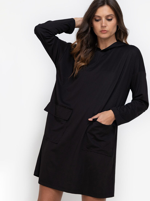 

ZALORA BASICS Black Oversized Hooded Dress