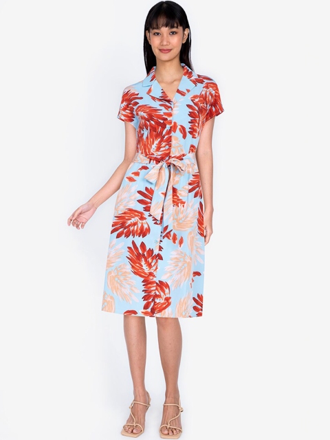 

ZALORA BASICS Women Blue & Red Floral Shirt Dress