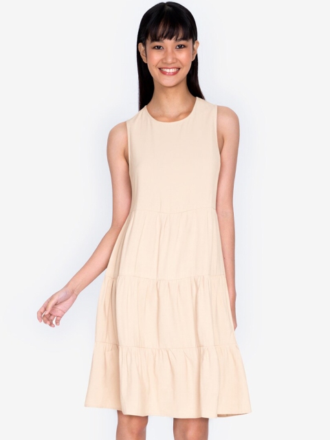

ZALORA BASICS Beige Layered Round Neck Sleeveless Babydoll Dress