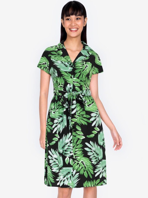 

ZALORA BASICS Black & Green Button Down Midi Dress with Sash