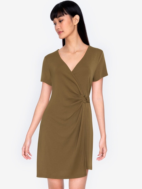 

ZALORA BASICS Women Brown Buckle Detail Wrap Dress