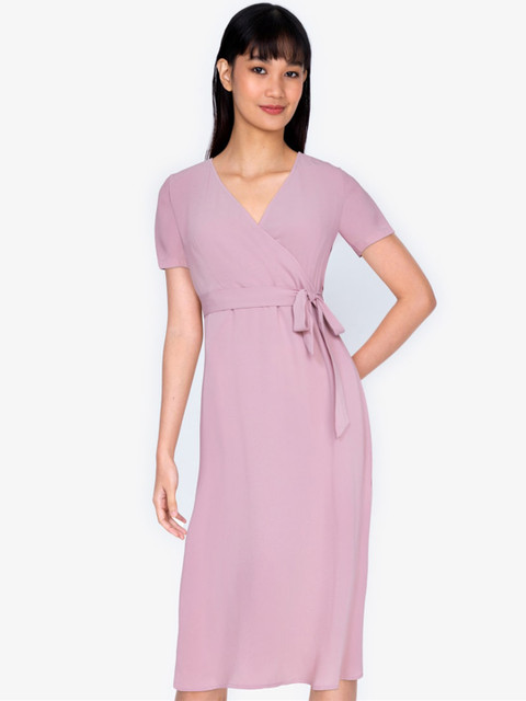

ZALORA BASICS Women Pink Midi Wrap Dress