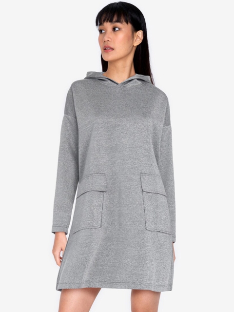 

ZALORA BASICS Women Grey Oversized Hooded Dress