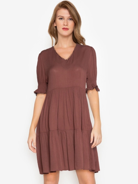 

ZALORA BASICS Brown V-Neck Babydoll Dress