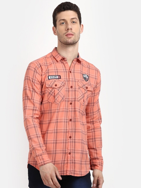 

V2 Value & Variety Men Peach-Coloured Slim Fit Checked Casual Shirt