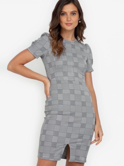 

ZALORA WORK Women Grey Checked Sheath Dress