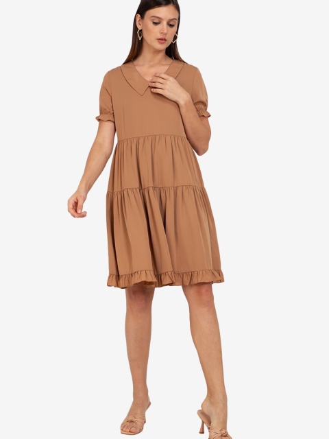 

ZALORA WORK Brown Peter Pan Collar A-Line Dress