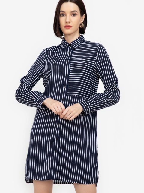

ZALORA WORK Navy Blue & White Striped A-Line Dress