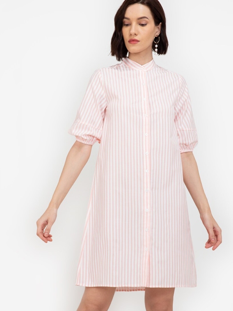 

ZALORA WORK Pink Striped A-Line Puff Sleeves Dress