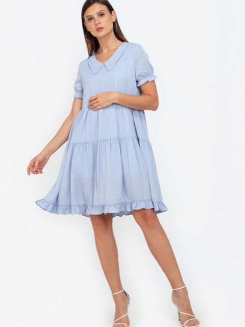 

ZALORA WORK Blue Tiered Dress with Collar