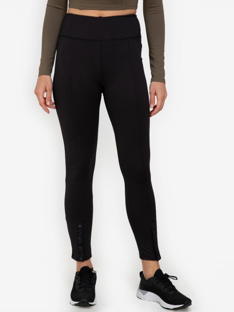 

ZALORA ACTIVE Women Black Snap Button Hem Fitted Leggings