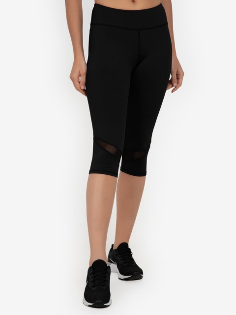 

ZALORA ACTIVE Women Black Scallop Hem Mesh Detail Capri Tights